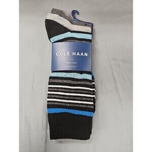 Cole Haan Dress Crew Sock 3 Pair Shoe Size 7-12 Stretch Smooth Toe Men Blue Gray